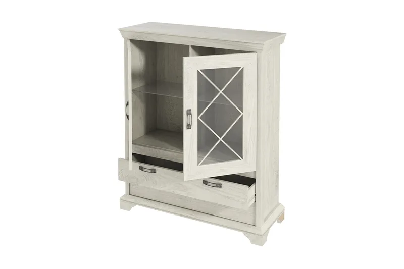 Hurlston Vitrinskåp 48 cm djup 123 cm bred 162 cm hög ljus trä - Vit - Förvaring - Skåp - Vitrinskåp