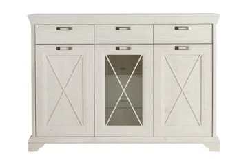 Hurlston Vitrinskåp Skänk 48 cm djup 178 cm bred 128 cm hög med Lådor - Vit - Förvaring - Skåp - Vitrinskåp