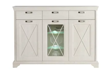 Hurlston Vitrinskåp Skänk 48 cm djup 178 cm bred 128 cm hög med Lådor - Vit - Förvaring - Skåp - Vitrinskåp