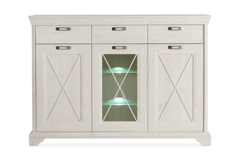 Hurlston Vitrinskåp Skänk 48 cm djup 178 cm bred 128 cm hög med Lådor, Vit