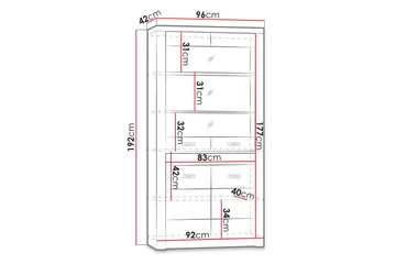 Indianapolis Vitrinskåp 96x42x192 cm - Vit - Förvaring - Skåp - Vitrinskåp