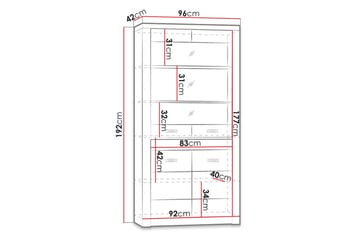 Indianapolis Vitrinskåp 96x42x192 cm - Vit - Förvaring - Skåp - Vitrinskåp