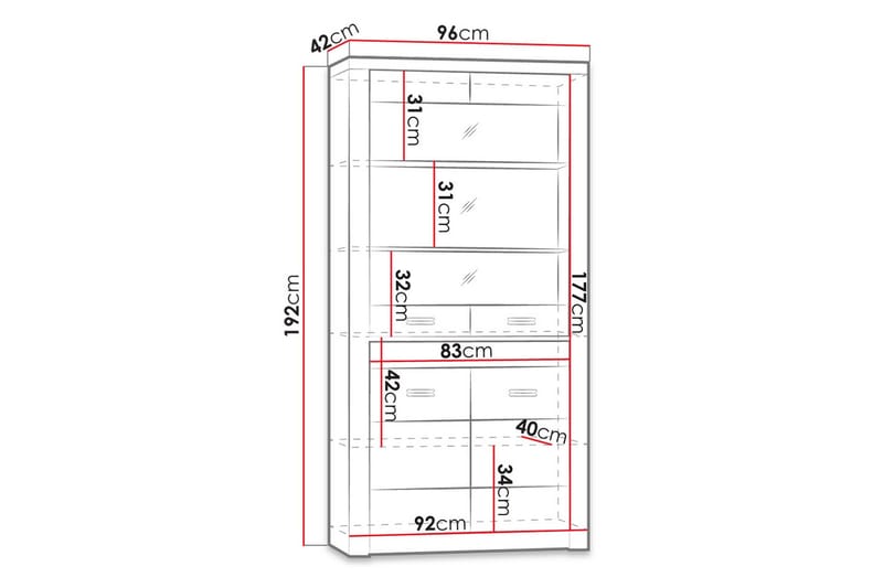 Indianapolis Vitrinskåp 96x42x192 cm - Vit - Förvaring - Skåp - Vitrinskåp