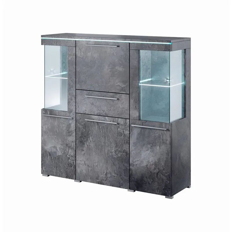 Vitrinskåp Indien 3 Dörrar 1 Låda, Skiffer