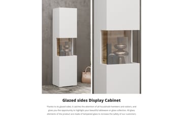 Jestine Smalt Vägghängt alt Fristående Vitrinskåp 30 cm djup 36 cm bred 140 cm hög Ljust Trä - Vit - Förvaring - Skåp - Vitrinskåp