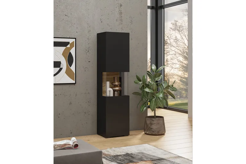 Jestine Smalt Vägghängt alt Fristående Vitrinskåp 30 cm djup 36 cm bred 140 cm hög Mörkt Trä, Svart