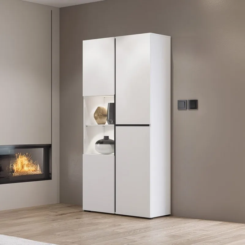 Vitrinskåp Kors 3 dörrar - Vit - Svart - Förvaring - Skåp - Vitrinskåp