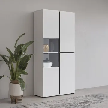 Vitrinskåp Kors 3 dörrar - Vit - Svart - Förvaring - Skåp - Vitrinskåp