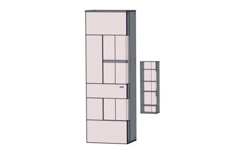 Lianne Vitrinskåp Belysning 41,5 cm djup 60,5 cm bred 204 cm hög Ljust Trä, Ek/Grå