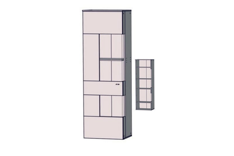 Lianne Vitrinskåp Belysning 41,5 cm djup 60,5 cm bred 204 cm hög Ljust Trä, Ek/Grå