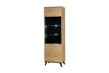Prawa Vitrinskåp LED Belysning 40 cm djup 61 cm bred 191 cm hög Trä Glas - Ek/Svart - Förvaring - Skåp - Vitrinskåp