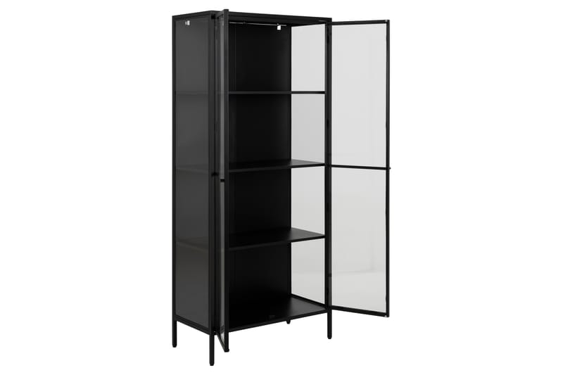 Sakie Vitrinskåp 40 cm djup 80 cm bred 180 cm hög Metall Glas - Svart - Förvaring - Skåp - Vitrinskåp