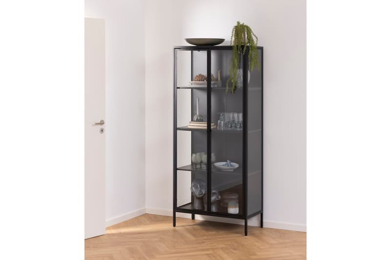 Sakie Vitrinskåp 40 cm djup 80 cm bred 180 cm hög Metall Glas - Svart - Förvaring - Skåp - Vitrinskåp