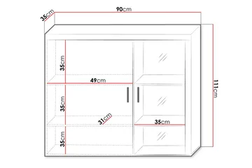 Samba Lågt Vitrinskåp RGB LED Belysning 35 cm djup 90 cm bred 111 cm hög Ljust Trä Glas - Vit - Förvaring - Skåp - Vitrinskåp
