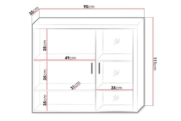 Samba Vitrinskåp 90x35x111 cm White High gloss - Förvaring - Skåp - Vitrinskåp