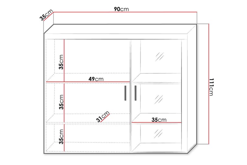 Samba Vitrinskåp 90x35x111 cm White High gloss - Förvaring - Skåp - Vitrinskåp