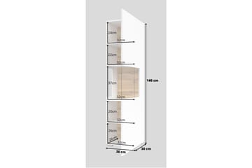 Speno Smalt Vägghängt alt Fristående Vitrinskåp 30 cm djup 36 cm bred 140 cm hög Ljust Trä - Vit - Förvaring - Skåp - Vitrinskåp