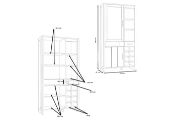 Strumica Vitrinskåp 43,1 cm djup 105 cm bred 205,4 cm hög Trä - Brun/Grå - Förvaring - Skåp - Vitrinskåp