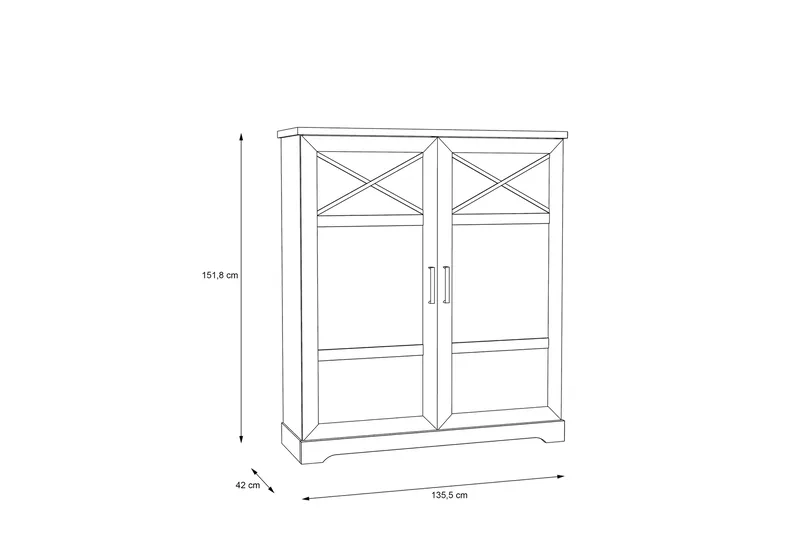 Svetis Vitrinskåp 42 cm djup 133,2 cm bred 151,8 cm hög Ljust Trä - Vit - Förvaring - Skåp - Vitrinskåp