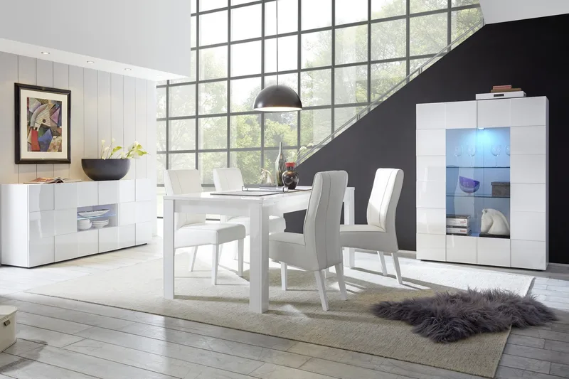 Tabor Vitrinskåp 42 cm djup 121 cm bred 166 cm hög Ljust Trä - Vit Högglanslack - Förvaring - Skåp - Vitrinskåp