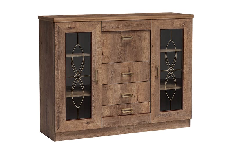 Tadeusz Lågt Vitrinskåp 44 cm djup 140 cm bred 110 cm hög Trä, Brun