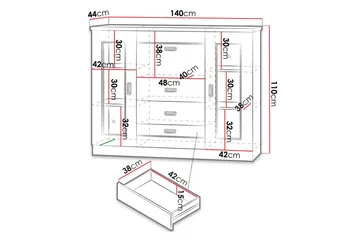 Tadeusz Lågt Vitrinskåp 44 cm djup 140 cm bred 110 cm hög Trä - Brun - Förvaring - Skåp - Vitrinskåp