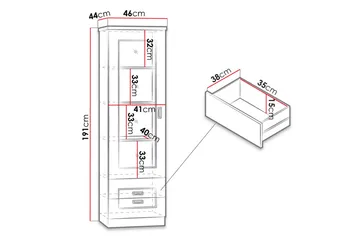 Tadeusz Smalt Vitrinskåp 44 cm djup 46 cm bred 191 cm hög Trä - Brun - Förvaring - Skåp - Vitrinskåp