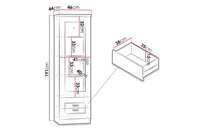 Tadeusz Smalt Vitrinskåp 44 cm djup 46 cm bred 191 cm hög Trä - Brun - Förvaring - Skåp - Vitrinskåp