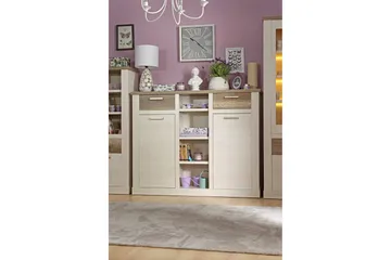 Talebi Skänk 41 cm djup 160 cm bred 128 cm hög Ljust Trä - Brun/Vit - Förvaring - Skåp - Vitrinskåp