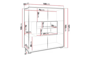 Tessan Vitrinskåp 100x35x107 cm - Svart/Vit Led-Belysning - Förvaring - Skåp - Vitrinskåp