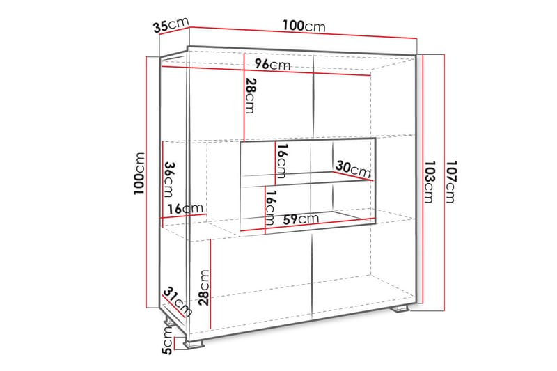Tessan Vitrinskåp 100x35x107 cm - Svart/Vit - Förvaring - Skåp - Vitrinskåp