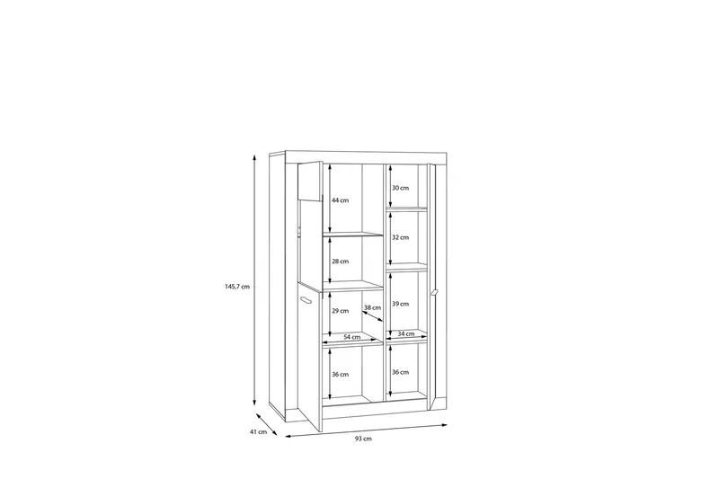 Tolovgrad Vitrinskåp 41 cm djup 93 cm bred 145,9 cm hög Ljust Trä Glas - Grå/Vit - Förvaring - Skåp - Vitrinskåp