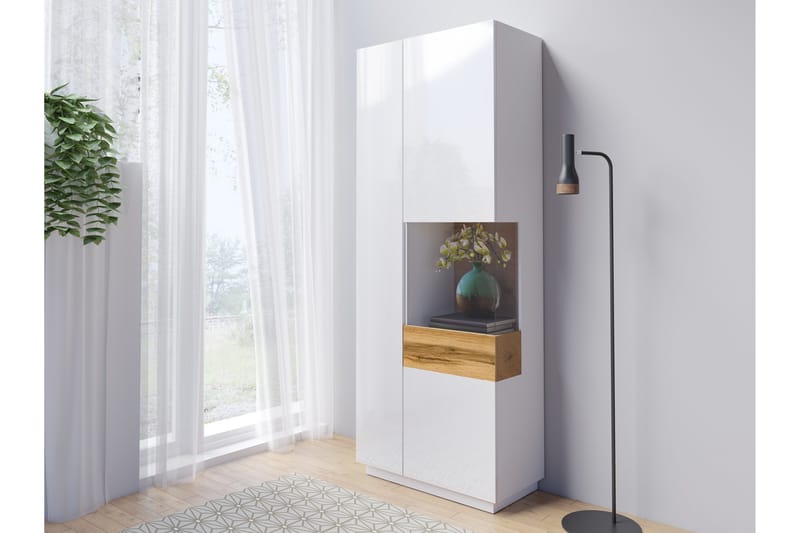 Tomeka Vitrinskåp 40 cm djup 80 cm bred 207 cm hög Ljust Trä Hylla Höger - Vit/Trä - Förvaring - Skåp - Vitrinskåp