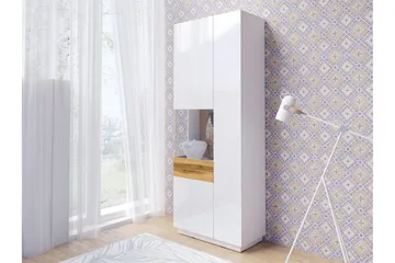 Tomeka Vitrinskåp 40 cm djup 80 cm bred 207 cm hög Ljust Trä Hylla Vänster - Vit/Trä - Förvaring - Skåp - Vitrinskåp