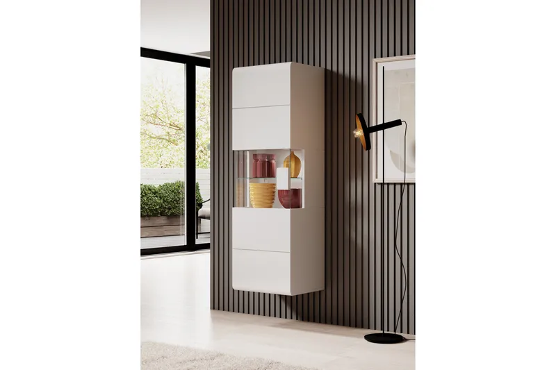 Toreno Vitrinskåp 39 djup 53 cm bred 159 cm hög Ljust Trä Glas - Vit - Förvaring - Skåp - Vitrinskåp