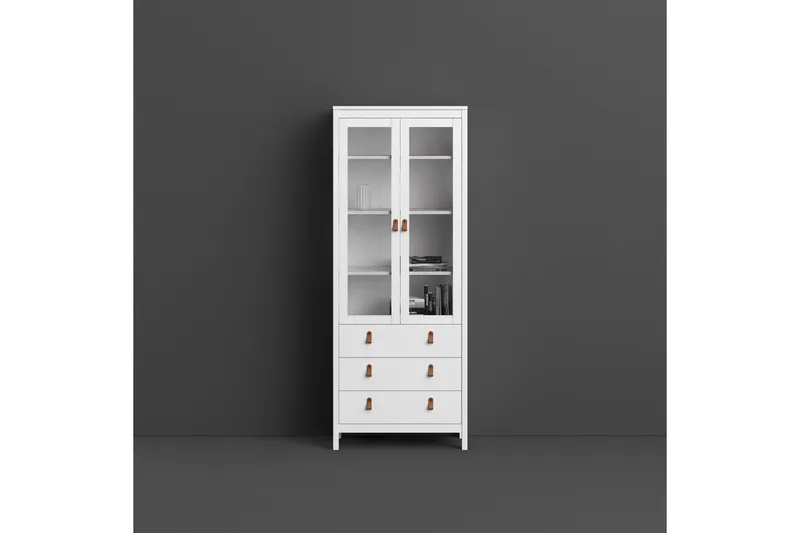 Vallvidera Vitrinskåp 33 cm djup 78 cm bred 199 cm hög Ljust Trä Glas - Vit - Förvaring - Skåp - Vitrinskåp