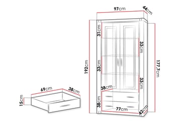 Vitrinskåp Dallas 97x43,5x192 cm - Ek/Led-Belysning - Förvaring - Skåp - Vitrinskåp