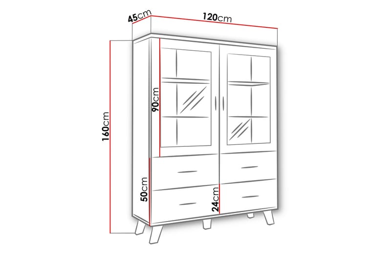 Vitrinskåp Dudley 45x120 cm - Natur/Svart - Förvaring - Skåp - Vitrinskåp