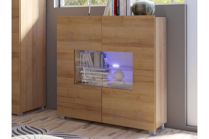 Vitrinskåp Frick 100x35x107 cm - Ek/Vit Led-Belysning - Förvaring - Skåp - Vitrinskåp