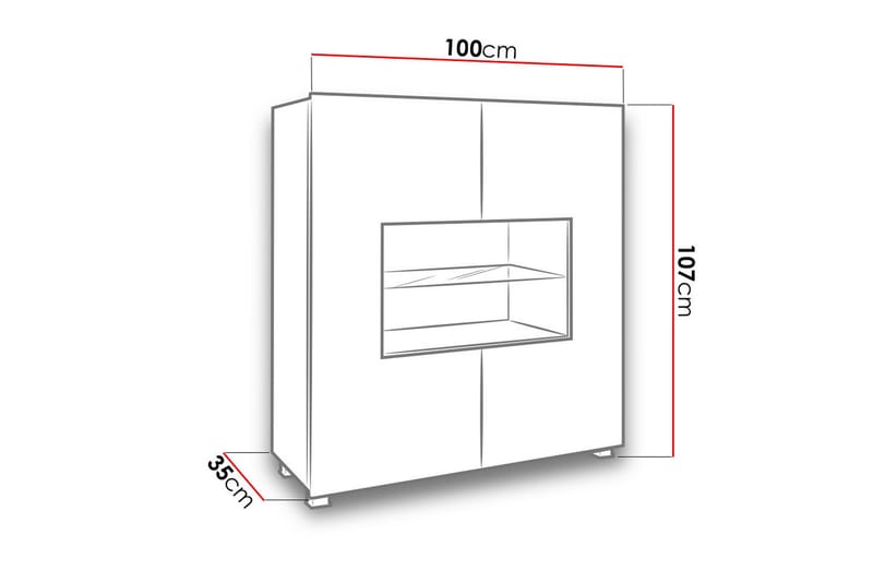 Vitrinskåp Frick 100x35x107 cm - Vit Högglans/Vit Led-Belysning - Förvaring - Skåp - Vitrinskåp