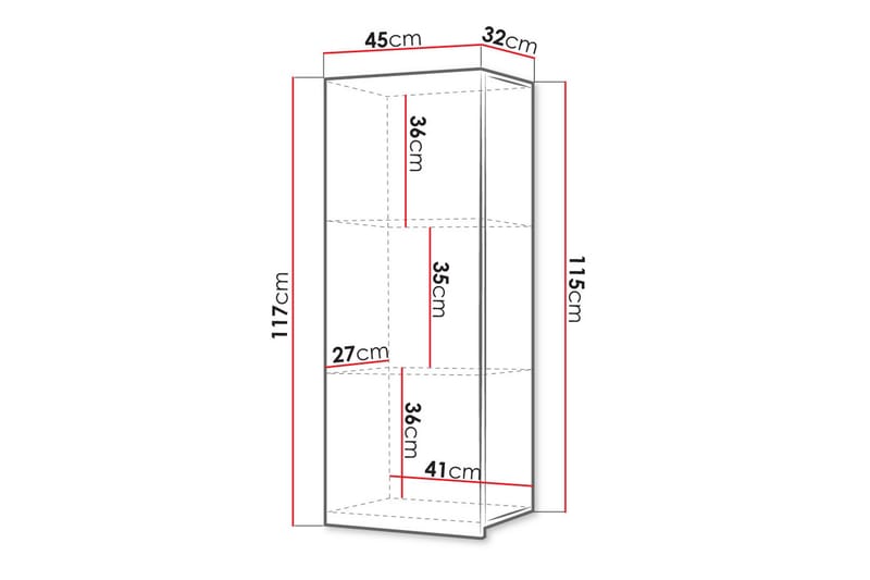 Vitrinskåp Frick 45x32x117 cm - Svart/Vit Led-Belysning - Förvaring - Skåp - Vitrinskåp