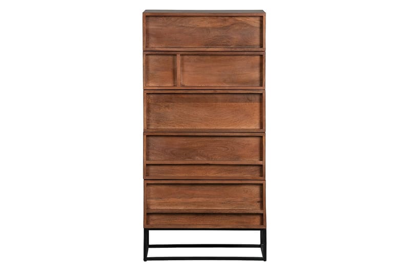 Vitrinskåp Khabra 60x40 cm 5 Lådor - Mangoträ/Beige - Vitrinskåp