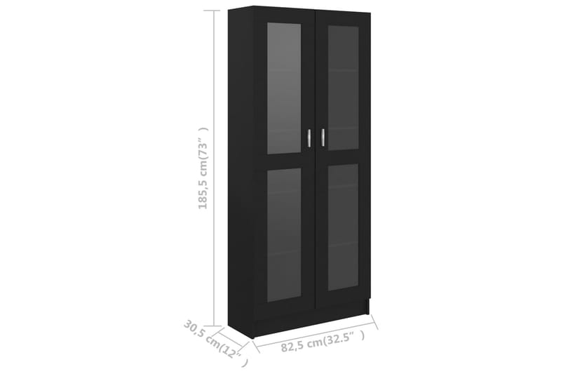 Vitrinskåp svart 82,5x30,5x185,5 cm spånskiva - Svart - Vitrinskåp