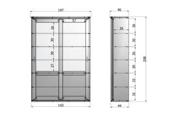 Vitrinskåp Zahari 208 cm Skjutdörr - Vit Tall - Förvaring - Skåp - Vitrinskåp