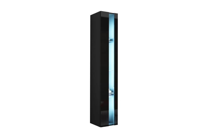 Wishon Smalt Vitrinskåp LED Belysning 30 cm djup 40 cm bred 180 cm hög Mörkt Trä Glas - Svart/Svart högglans/RGB LED - Förvaring - Skåp - Vitrinskåp