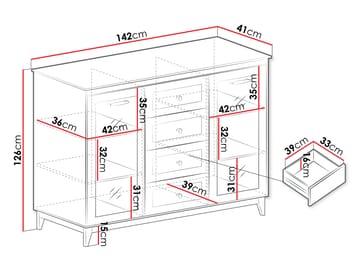 Zeylor Vitrinskåp 142 cm med Belysning - Förvaring - Skåp - Vitrinskåp