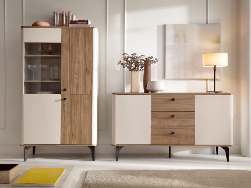 Zeyrin Möbelset vardagsrum - Skänk + Vitrinskåp - Brun|beige|svart - Förvaring - Skåp - Vitrinskåp