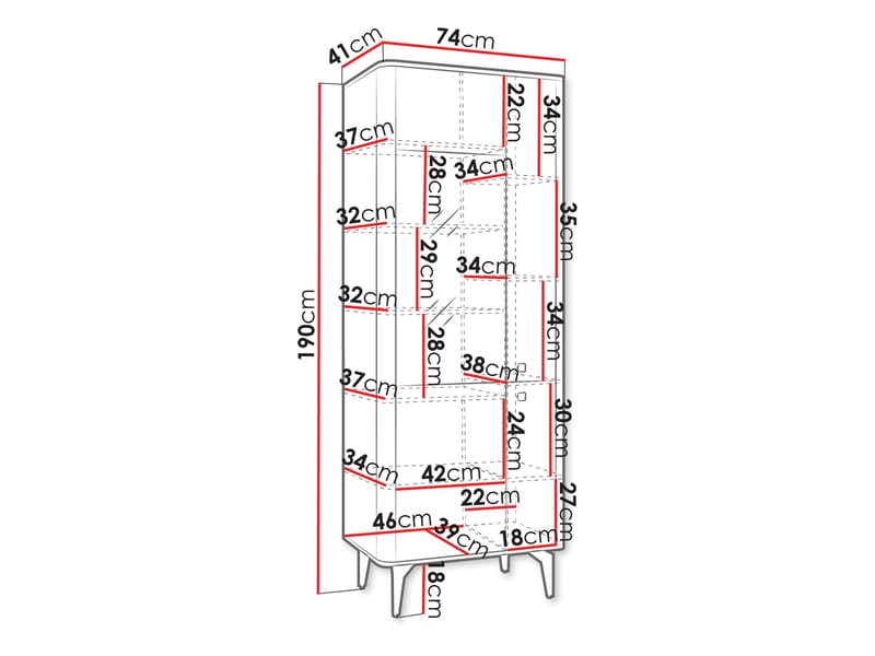 Zeyrin Vitrinskåp 74x190 cm - Brun|beige|svart - Förvaring - Skåp - Vitrinskåp