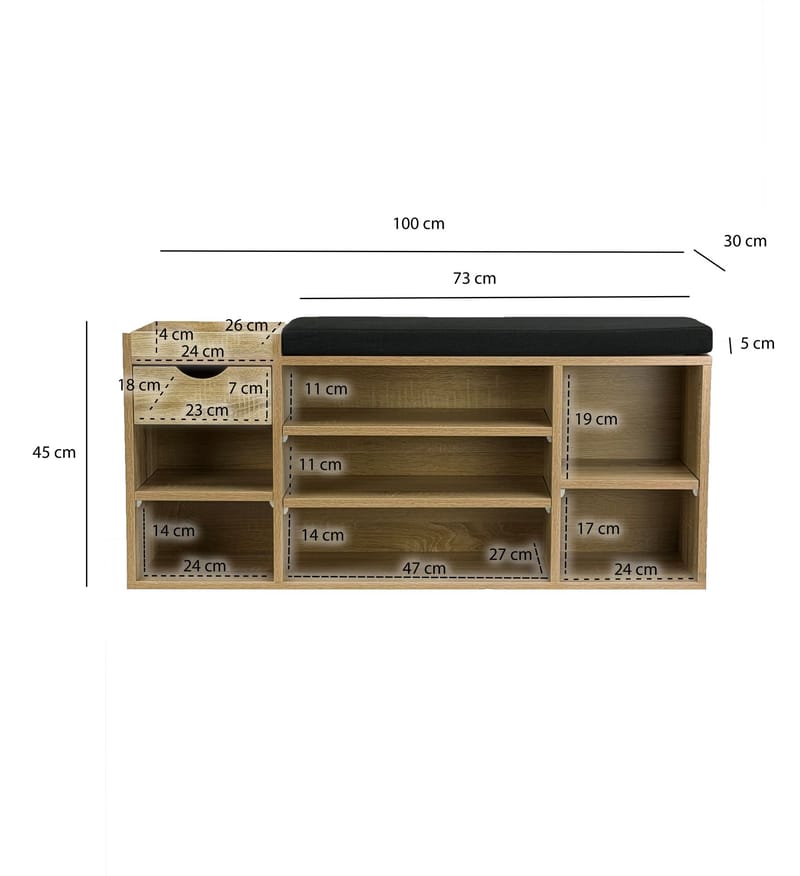 Morira Skobänk 100 cm - naturek/svart - Förvaring - Skoförvaring - Skobänk & skohylla med bänk