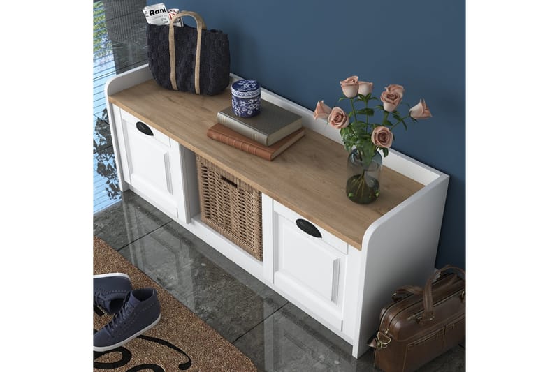 Caraway Skobänk 120x45 cm Vit/Brun - Hanah Home - Förvaring - Skoförvaring - Skobänk & skohylla med bänk